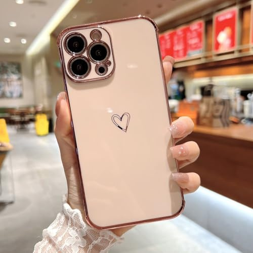 ADKOT Custodia a forma di cuore d'amore con placcatura di lusso per iPhone 13 12 Mini Pro XS Max X XR 7 8 Plus SE 2020 Cover in silicone morbido lucido, rosa, per iPhone 12 Mini