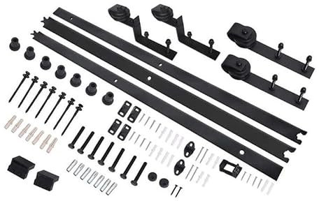 LogistSystem Modern Schiebetür Komplettset 300cm - Schiebetürsystem Komplett-Set für Schiebetüren Schiebetürbeschlag - Schiene Set - Schwarz - Doppeltüren zweiflügelig