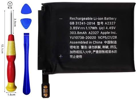 Vvuilsty Batería de repuesto A2327 para Watch Series 6 Gen de 44 mm, batería de 0 ciclos compatible con Apple Watch Series 6 Gen 44 mm con kits de herramientas de reparación