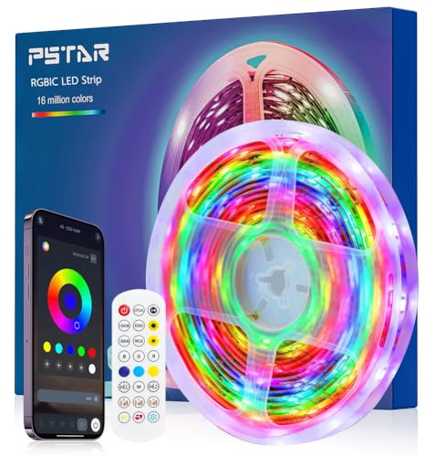 PSTAR RGBIC LED Strip 6m, Dreamcolor LED TV Hintergrundbeleuchtung, App und RF Fernbedienung, 30LED/m, Sync mit Musik, USB Led Eingebaut-IC Beleuchtung, für 70 bis 85 zoll TVs Smart LED Backlight