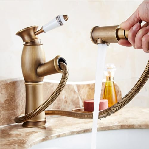 Wasserhahn Bad Ausziehbar,Waschtischarmatur mit Herausziehbarer Brause,Wasserhahn Bad Waschbecken,Einhebelmischer Mischbatterie für Badezimmer,Kurz