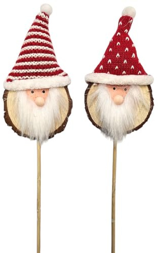 MACOSA PO650879-000-449_x2 Dekostecker Nikolaus 2er Set Holz Wolle Rot Weiß Dekostab Dekonikolaus Weihnachts-Dekoration Weihnachtsmann Blumenstecker Winter-Deko Winter Dekoration