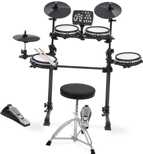 Juego De Batería Electrónica De 7 Piezas Con 209 Sonidos Precargados Platillos Y Pedal De Bombo Baquetas Y Llave Incluidas