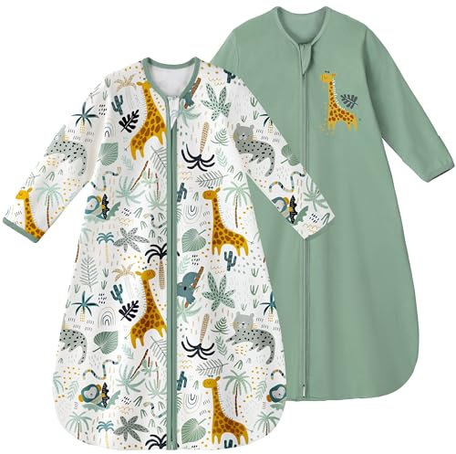 Yoofoss 2er Pack Baby Schlafsack Sommer 100% Baumwolle 0.5 Tog Sommerschlafsack mit Ärmel Tragbare Decke Babyschlafsack Weich Schlafstrampler 78 cm für Neugeborene Kleinkinder 6-12 Monate