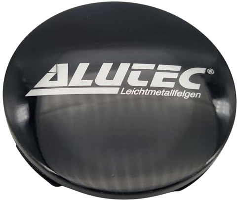 1X Alutec Nabendeckel 64mm Schwarz Glanz (N32) Logo Silber (ALA) - Original Felgendeckel/Nabenkappe/Hubcap