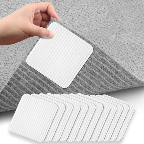 HOTUT Rutschfester und waschbarer Greifer, 12 Stück Teppich Antirutschunterlage, Teppichstopper Antirutschmatte für Hartholzböden rutschfest Teppichstopper, Wiederverwendbare Antirutsch Pads, 10x10cm