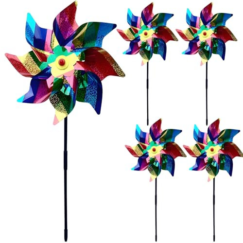 5Pcs Colorful Windmills For Garden,50 * 24cm(19.69 * 9.45in) Garden Windmill Spinners For Gardens Windows Balconies Keep Birds Away From Your House Protecting Farms And Courtyards