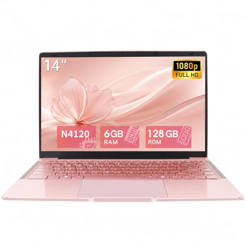LONGEVINCE 14 Inch Laptop, Celeron N4120(up to 2.6GHz), 6GB DDR4, Thin&Portable Narrow frame Laptop,USB 3.0 x 2,Webcam, Bluetooth, Wi-Fi (Rose Gold/128G SSD)