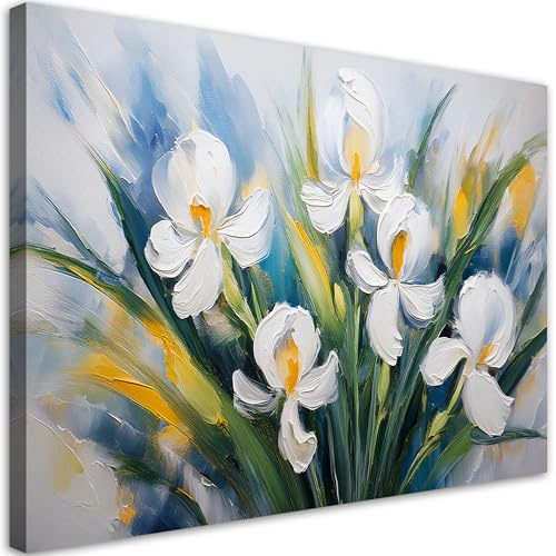 Feeby Cuadro - Cuadros Para Dormitorios - Flores de lirios blancos pintados - 90x60 cm - Decoracion Pared - Para el Dormitorio y la Sala de Estar