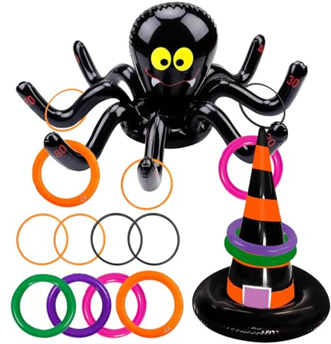 Set di giochi di lancio ad anelli per Halloween, per bambini, per Halloween, gioco di lancio gonfiabile, con anelli di lancio e cappello da strega, Halloween, partito di famiglia per bambini, adulti
