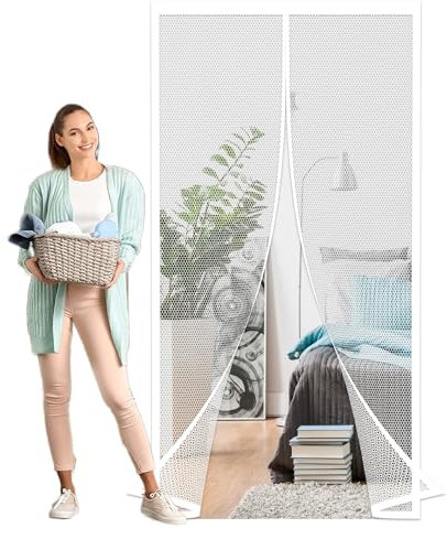 Fliegengitter Balkontür 132 x 216 cm Insektenschutzvorhang mit Magneten Ohne Bohren, Einfache Montage für Balkontür, Kellertür Und Terrassentür, Weiß