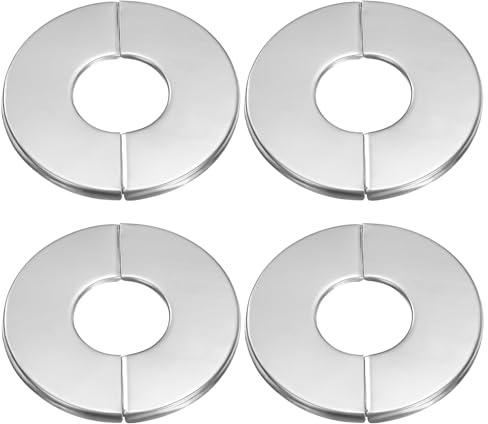 sourcing map 4pcs Wall Split Flange 1.02 (26mm) Stainless Steel Round Self-Adhesive Split Flange Pipe Cover Clip-on Escutcheon Collar for Floor Ceiling Bathroom Kitchen Toilet
