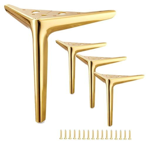 4 StüCk MöBelfüße 10cm 12cm 15cm 18cm 20cm 25cm , Tischbeine Metall, Schrankfüsse Sofa Füße Füsse Für Kommoden StüHle Schreibtisch Regal Couch Sofa Füße Beine Mit Bodenschoner(Gold,H 4''/10cm)