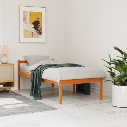 Seniorenbett ohne Matratze Wax braun 75x190 cm klein Einzelbett Massivholz Kiefer