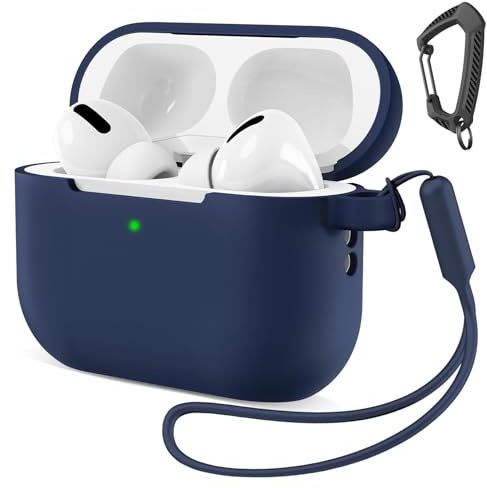 MATEPROX Silikon Hülle Kompatibel mit AirPods Pro 3 Kratzfeste Schutzhülle mit Karabiner und Silikon-Lanyard für AirPods Pro 3rd Generation 2025-Azurblau