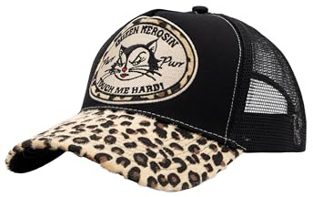 Queen Kerosin Damen Trucker Cap · Leo · Basballcap · Fake Fur · Wild Cat · Leopard · Patch · Aus Fellimitat · Snapback · Netz · Mesh · Retro · Vintage · Rockabella · Pinup · Touch Me Hard