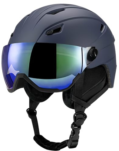 LeapBeast Skihelm Kit mit Ski Skibrille UV400,PC-Schale Verstellbarer Ski- & Snowboardhelm mit verschließbarem Belüftungssystem,mit abnehmbaren Ohrenpolstern Unisex Skihelm (Dunkelblau, M)