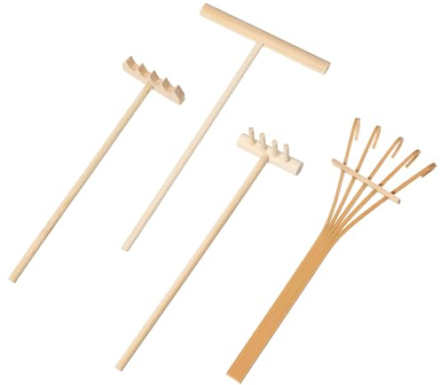 LIQWEI 4 Miniatur Zen Garten Set Mini Zen Harken Garten Zengarden Zubehör | Zen-Harken Mini Gartenwerkzeugen für Home Office Tisch Puppenhaus Spielzeug