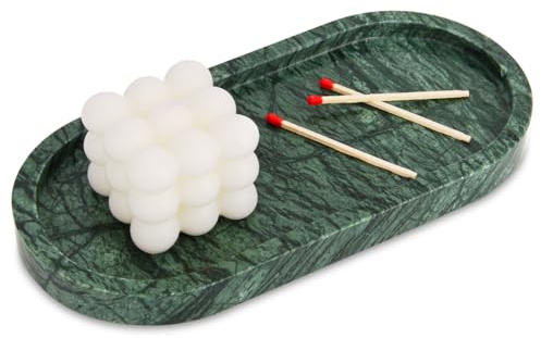 Vassoio Marmo Ovale, Verde, 25 x 12 cm | Vassoio Portaoggetti Bagno, Organizzazione per Svuotatasche Ingresso, Candele, Profumi, Tessuti, Sapone, Shampoo, Cosmetici