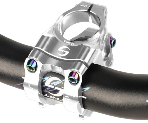 CNC aluminum alloy mountain bike handlebar, high-strength hollow short stem, suitable for most bicycles, road bikes, mountain bikes, BMX bikes, fixed gear bikes, downhill bikes (Silvery)