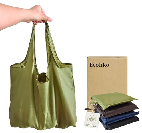 Ecoliko Einkaufstasche 4-Farben-Set, 20 L, superleichter Oxford-Stoff | Faltbare Einkaufsbeutel für Einkaufswagen, Supermarkt & Auto, Belastbar bis 18 kg, Wiederverwendbar & maschinenwaschbar