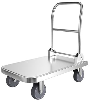Handkarre, Plattformwagen aus Edelstahl mit 6-Zoll-Bremsrädern, klappbar, for Lager, Gepäck und Umzüge,Transportwagen