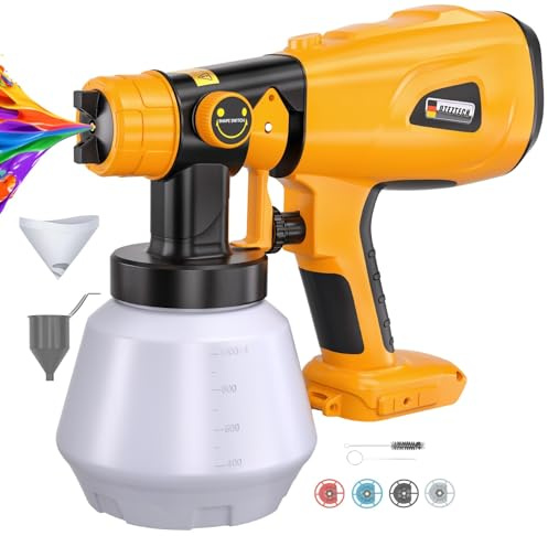 DTEZTECH Paint Sprayer for Dewalt 20V MAX Battery, Cordless HVLP Handheld Spray Paint Gun, 200W Brushless Motor with Copper Nozzle, Adjustable Flow for Walls, Cabinets, Furniture & Fences (Tool Only)