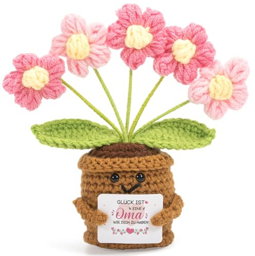 Kanzith Geschenk für Oma - Handgefertigte Häkelblume Muttertag Weihnachten | Liebevolles Pocket Hug Positive Präsent, Geburtstag oder Weihnachten 50 60th Frauen