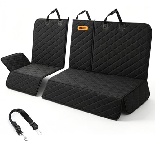 Nobleza Autoschondecke Hund Rücksitz Teilbar in Einzelsitz 135 x 118 cm | Wasserdicht und Rutschfest, Hundedecke Auto Rückbank mit Reißverschluss, für PKW & SUV. Inkl. 1 Hundeanschnallgurt