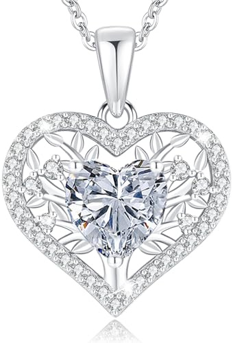 LAVUMO Halskette Damen Lebensbaum Herz Kette Geburtsstein Schmuck Damen | Halsketten Geburtstagsgeschenk Valentinstag Muttertags Weihnachten Geburtstag für Frauen Freundin Sie mama