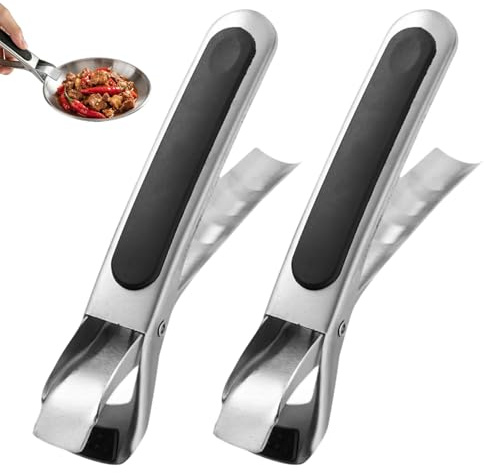 HORREX 2 stycken anti-skållning kökstång halkfri kökstång med silikonhandtag, grilltång i rostfritt stål för fritöser hot pot ugn värmepannor och tabletter (svart)