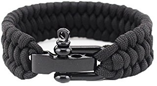 MansWill Sport im Freien Armband, Beiläufige 550lb Paracord Überlebens-Armband-Handgelenk-Kette mit 3 Größen Geringfügigem Justage Edelstahl Schwarz Schäkel für kampierendes Wanderndes Gymnastik