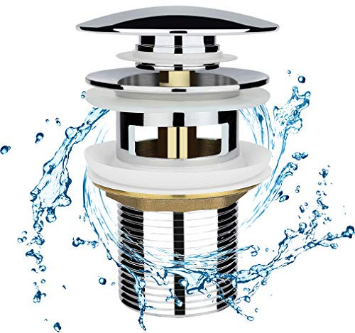 Chrome Basin Sink Waste Modern Pop Up Click Clack Sprung Plug Slotted with Overflow