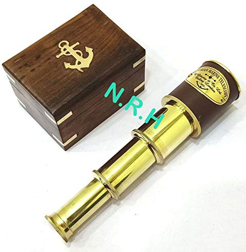Nautical Marine Spyglass Pirat Messing Teleskop mit Holzkasten, 20,3 cm