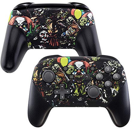eXtremeRate Soft Touch Faceplate and Backplate for NS Switch Pro Controller, Scary Party Patterned DIY Replacement Shell Housing Case for NS Switch Pro - Controller NOT Included