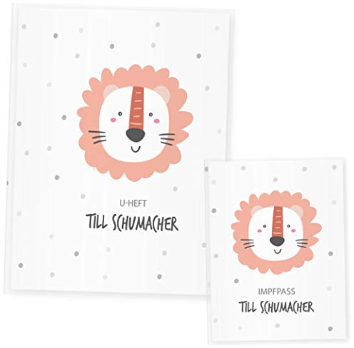 U Heft Hülle Nordic Tiere, Uheft Hülle & Impfpass Hülle Set, (Uheft Set personalisiert, Löwe)