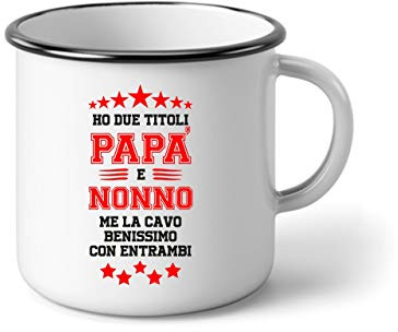 bubbleshirt Tazza in Alluminio Festa dei Nonni - Ho Due titoli papà e Nonno Me la Cavo benissimo con Entrambi - Evento - Idea Regalo Divertente