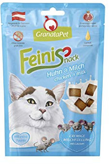 GranataPet FeiniSnack Huhn & Milch, Leckerchen für Katzen, bekömmlicher Katzensnack, Katzenleckerli ohne Getreide & Zuckerzusätze, Belohnung für verspielte Samtpfoten, 50 g