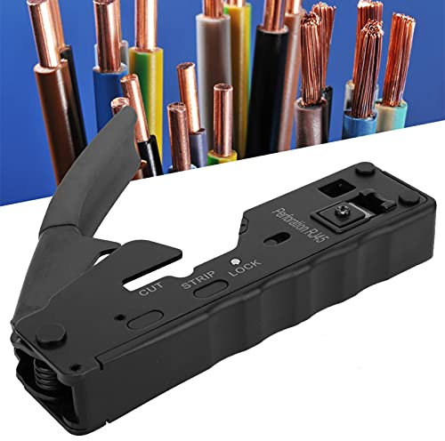 Engarzadora de red, pelacables, engarzadora de alambre de red, cortador pelacables, herramienta de engarce de cabeza de cristal para CAT-5 CAT-6 CAT-7(Negro)