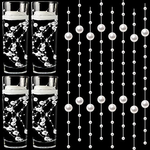 Geosar 48 Pcs Artificial Pearls Strings for Floating Candles Faux Vase Fillers Decorative Bead Garlands for Wedding Table Centerpieces Decorations Party Crafts(White)