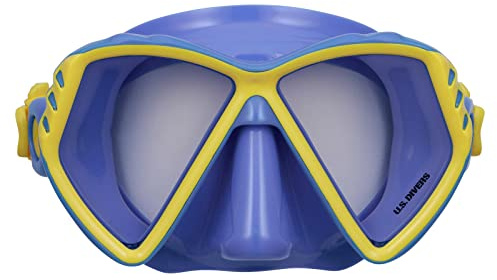 U.S. Divers Regal Jr Kids Snorkel Mask - Adjustable 2-Window Mask, Leak-Free Customized Fit, Shatter-Resistant Lens - Play Series | Unisex Children, Ages 4+, Blue/Yellow
