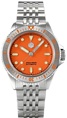 NC San Martin SN044G 8215 Original Design Armband Taucheruhr Saphirglas 20ATM Mode Stahl Automatische Mechanische Uhr (orange)