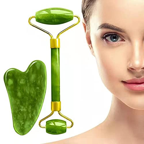 Eruinfang Jade Roller, Natürliche Gesichtsroller Massagegerät Gesichtsroller für Gesichts Halshaut Hautstraffung, Muskelentspannung Fördert Die Durchblutung