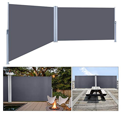 Joparri Seitenmarkise 180 x 600 cm Anthrazit ausziehbare Markise Sonnenschutz Windschutz Seitenrollo Sichtschutz mit Bodenhalterung für Balkon und Terrasse seitliche Vordächer Balkone