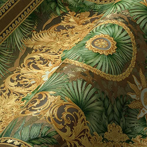 A.S. Création VERSACE WALLPAPER Dschungel Tapete Luxus 387033 Grün Palmen Gold Braun Designer Logo Medusa 10,05x0,70m Made in Germany