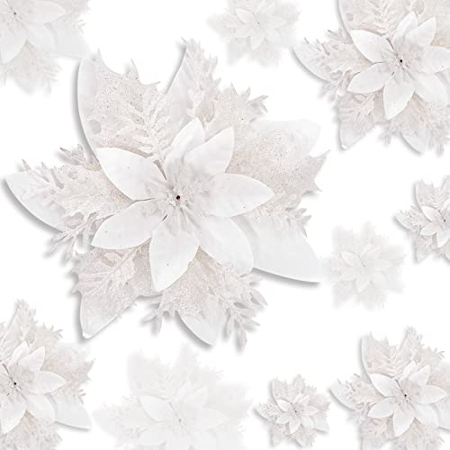 24 Stücke Weihnachten Funkeln Weihnachtsstern Blumen mit Clips Künstliche Weihnachten Blumen Glitzer Weihnachtsblume Hochzeit Weihnachtsbaum Weihnachtstürkranz Neujahr Ornamente