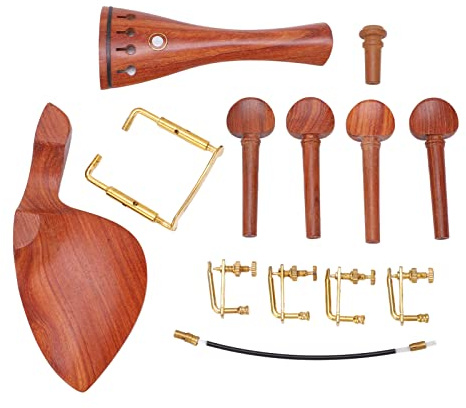 Violine 4/4 Fittings Set, Kinnhalter für Violine Heringe Heckpfosten Saitenhalter Schwanzseil vordere hintere Schraube der Kinnstütze Feineinstellschrauben Kinnhalterstiften Tail Post Tailpiece