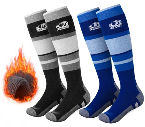 Findway Ski Socks, Merino Wool Ski Thermal Socks Women Men Knee High Warm Snow Socks Soft Breathable Warm Winter Outdoor Long Ski Socks for Skiing Skating Snowboarding, 2 Pairs/3 Pairs