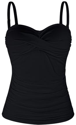 Ocean Blues Women's Black Strapless Bandeau Swimsuit Top Off Shoulders Tummy Control Tankini Top Only Size Medium
