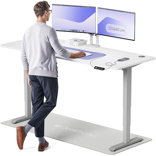 Desktronic HomePro Höhenverstellbarer Schreibtisch 200 × 80 cm – Elektrischer Schreibtisch Mit Zwei Elektrischen Motoren, Touchscreen-Steuerung und Integrierten USB-A- und USB-C-Ladeanschlüssen